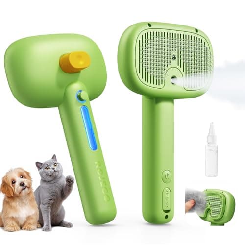 ROJECO 3-in-1 Pet Steam Brush for Cats&Dogs - Detangling Comb with Adjustable Mist, Handheld Deshedding Grooming Tool for Long/Short Hair, Massage Brush & Shedding Control Gift,Cordless (Green) - Image 1