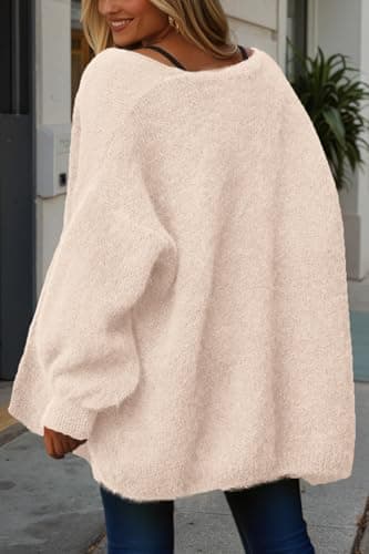 dowerme Women Open Front Cardigans Trendy Fall Long Sleeve Drop Shoulder Soft Knit Slouchy Sweater Spring Outerwear 2026(Beige,X-Large) - Thumbnail 4