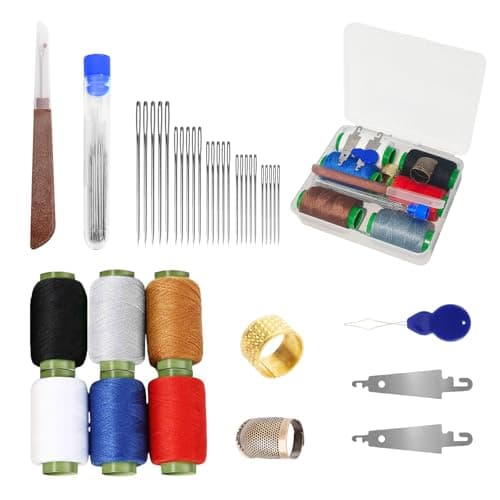 Steel Needles for Hand Sewing,Big Eye Steel Sewing Needles Kit-Suture Remover,Thimble,Threaders,6 Color Threads and Transparent Storage Box,Portable DIY Hand Made Craft Set,for Sew Clothes (39 Set) - Image 1