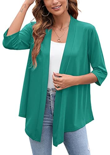 Heymoments Cardigan for Women Turquoise Large Draped Open-Front 3/4 Sleeve Lightweight Casual Soft Drape Summer Fall Kimonos Cardigans - Image 1