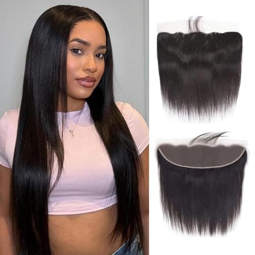 Straight Frontal Closure Human Hair 13x4 Ear to Ear HD Lace Brazilian Virgin 100% Human Hair 20 Inch for Black Women Natural Black Color - Image 1