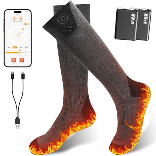 Netraty Heated Socks for Women Men, 8000mAh Rechargeable Battery Foot Warmer Hiking Socks Up to 10 Hours, APP Controlled Electric Heated Socks with 4 Heating Levels for Camping Skiing - Image 1