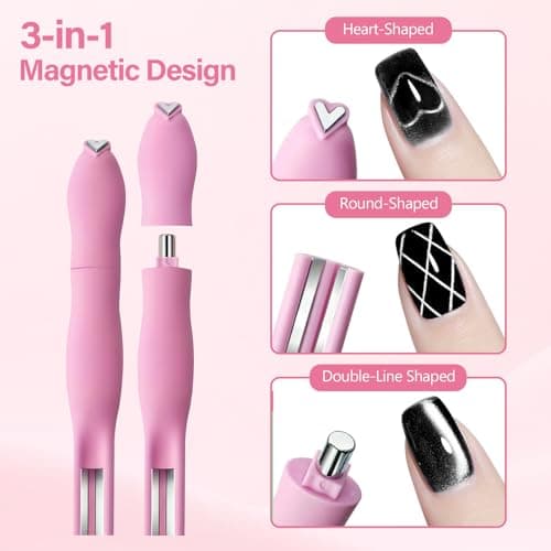 EBANKU 5PCS Cat Eye Magnet Set, Black Bead-Attracting Nail Magnet Pen & 3 in 1 Nail Magnet, Heart French Cat Eye Magnet for Nail Art Design Home DIY - Thumbnail 4