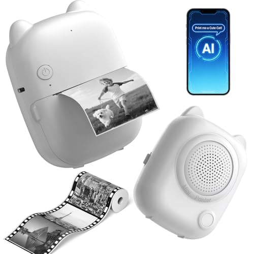 RayCue Printy AI Mini Voice-Control Printer, Kid-Safe AI Sticker Printer with Privacy Protection, Inkless Thermal Photo Printer, Bluetooth Pocket Printer for iOS & Android, 1 Rolls Adhesive Stickers
