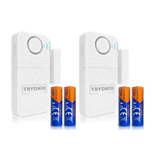 TRYONIX Door Window Alarm, Loud 130 dB Home Security Alarm, 1.2” Wide Gap Sensor, Door-Open / Delay / Forced / Chime Modes, 3 Adjustable Volumes, AAA Batteries Included, Low Battery Alert, 2-Pack - Image 1