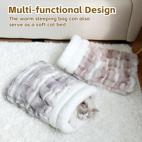 CHULPET Cat Sleeping Bag, Puppy Sleeping Bag, Warm Pet Sleep Sack, Plush Pet Bed Mat, Washable Hideout Cave for Cat and Small Dog - Thumbnail 4