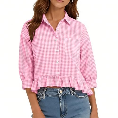 Puff Sleeve Tops for Women Dressy Casual Summer Pink XX-Large