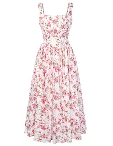 Women's Floral Corset Sundress Square Neck Sleeveless Cottagecore Dresses Summer Casual Dress Red Size 16 - Image 1