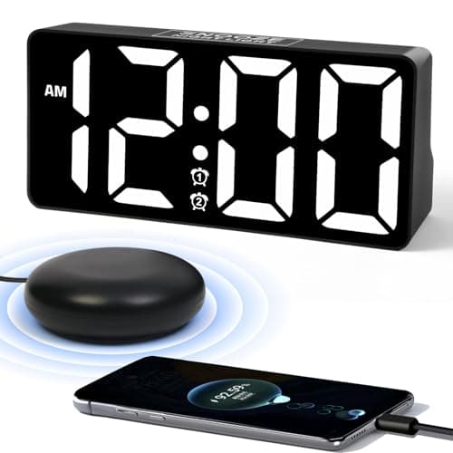 Alarm Clock for Bedroom Heavy Sleepers with Bed Shaker & Night Light-Vibrating Digital Clock Large Dimmable LED Digits with Dual Alarm & Charging Port Table Desk Clock for Hearing Impaired Seniors - Image 1