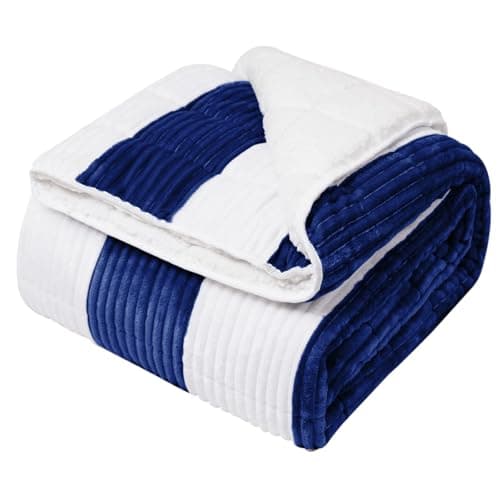 Sherpa Weighted Blanket for Adults 15lbs, 48"x72", Twin Full Size Fuzzy Heavy Throw Blanket for 120-160lbs, Microfiber Soft Thick Big Blankets Weighted Comforter Breathable Gift for Sleeping, Navy - Image 1