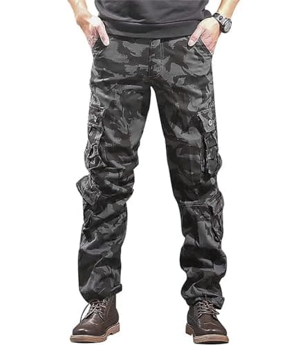 BAYAMO Mens Camo Cargo Pants Military Fatigue BDU Pant Hunting Combat Work Hiking Casual Pants with 8 Pockets (Camo Black,32) - Image 1