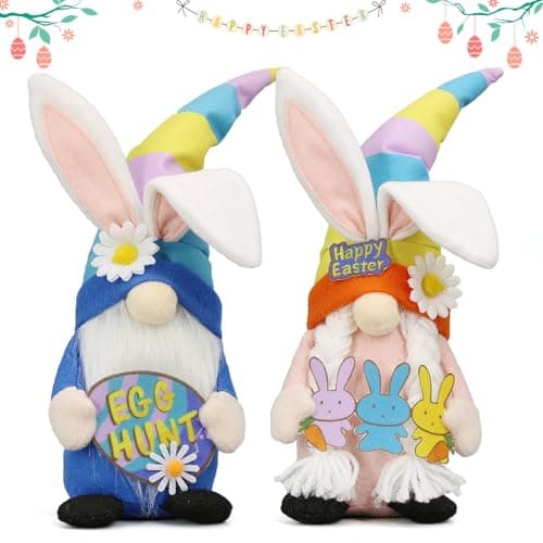 Lovinland Easter Decorations - Bunny Gnomes Decor for Home, Indoor, Tiered Tray, Office, Desk - Spring Rabbit Stuffed Centerpiece Table - Easter Basket Stuffers Essentials for Women - Gnome Gifts - Image 1