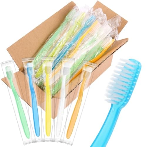 ACSKD 200 Pack Disposable Toothbrushes Bulk, Soft Bristle Travel Tooth Brush,Individually Wrapped Toothbrushes for Homeless Gift Hotel Camping Travel - Image 1