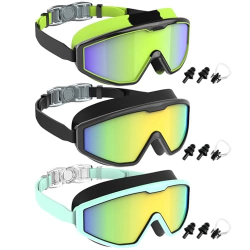 NSSIW Swim Goggles Swimming Kids-Goggles: Anti Fog No Leak with Nose Clip Earplugs for Girls Boys Youth 6-14 3 Pack - Image 1