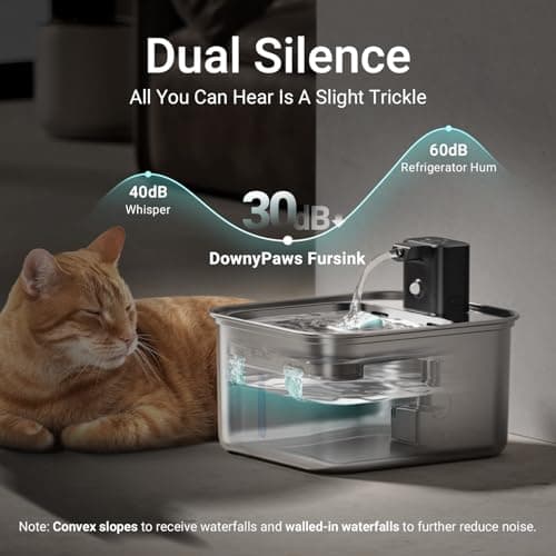 DownyPaws Cat Water Fountain Stainless Steel Wireless, 101 oz/3L FurSink Cordless Water Fountain for Cats, Battery Operated Cat Fountains for Drinking with Motion Sensor, Easy Clean, Metal - Thumbnail 6