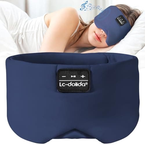 LC-dolida Sleep Mask with Bluetooth Headphones, Ice Silk Sleep Headphones with Bluetooth 5.4, Total Blackout Eye Mask for Sleeping, Sleep Soft Mask for Women Men, All Night Sleep, Travel(Navy) - Image 1