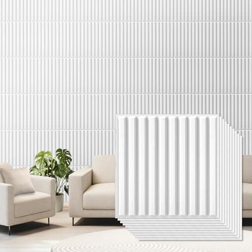 Qidejoy 33 Pcs 3D PVC Slat Wall Panels 12X12in Fluted Textured Paneling Modern Decorative Tiles Cuttable Paintable DIY Wall Art for Interior Décor, Bedroom, Ceiling, TV Background, Bathroom (White) - Image 1