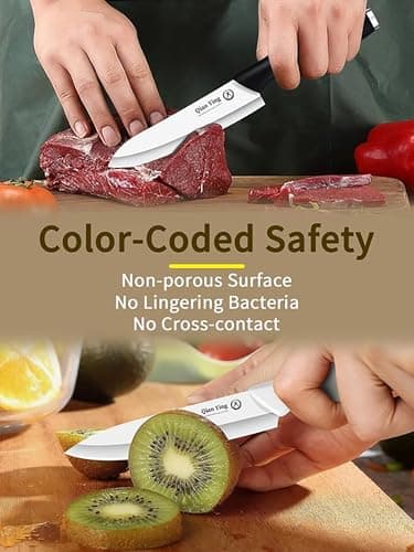 Ceramic Knife Set for Kitchen with Sheath: 100% Zirconia Pure Ceramic Sharp Blade Fruit Cutting Knives 9Pcs with Cover Rustproof Clean Cut Edge Black Handle, Black and White - Thumbnail 6