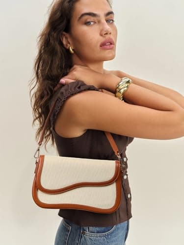 Telena Shoulder Bag for Women Shoulder Purse Vegan Leather Handbags Crossbody Purses with 2 Removable Strap Beige with Brown - Thumbnail 2