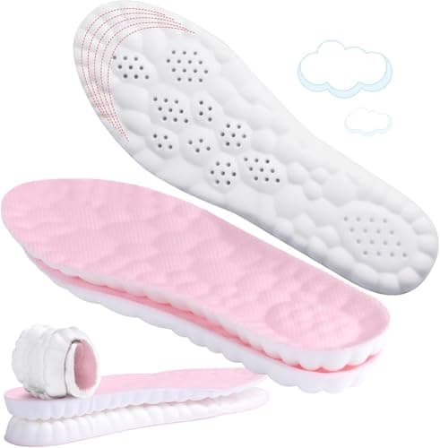 4D Cloud-Like Comfort Soles for Men - Soft Memory Foam Cushioning Insoles - Trim to Fit Steppers Insoles with Arch Support for Foot Pain Relief and Fatigue Reduction (Pink, US W 6.5-9)