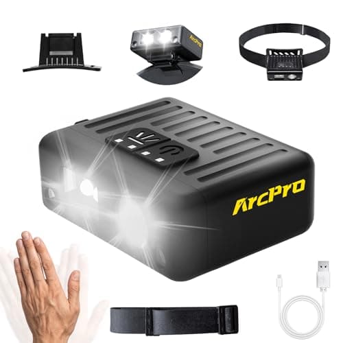ARCPRO Ultra-Light (1.16oz) LED Clip on Hat Light with Motion Sensor - USB-C Rechargeable Cap Light, 5 Modes with Red Light, IPX6 Waterproof Headlamp for Fishing Hands-Free Clip-on Light(Black)