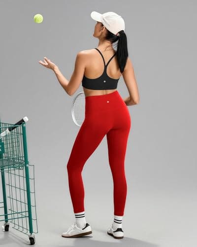 MXYMXY Buttery Soft High Waist Yoga Pants for Women - 25" Tummy Control Workout Leggings Inner Pocket, Squat Proof Gym Running Athletic Fiery Red - Thumbnail 4