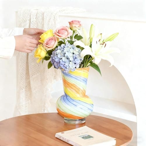 9.8" Hand Blown Glass Bubble Vases for Flowers, Large Decorative Vases for Home Decor Tables Centerpieces, for Women (Wide Mouth) - Thumbnail 3