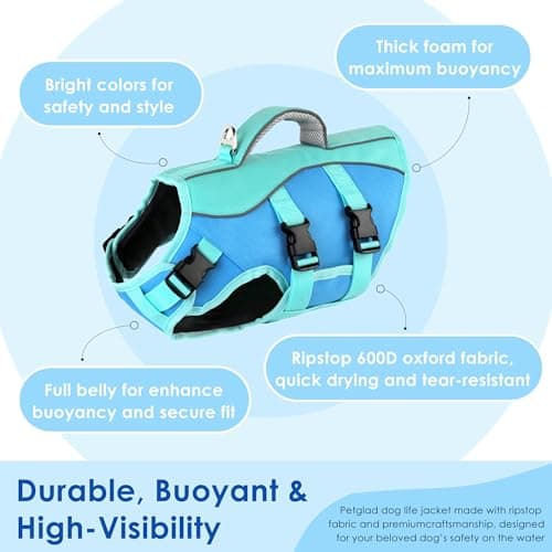 Petglad Dog Life Jacket, High Buoyancy Dog Life Vest with Handle for Swimming Boating, Adjustable Swimming Vest with Reflective Trim for Small Medium Large Dogs - Blue, XL - Thumbnail 2