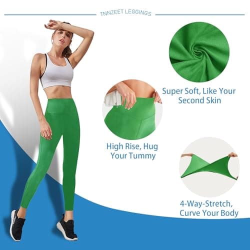 High Waisted Leggings for Women - No See Through Tummy Novelty Workout Yoga Pants with Pockets - Thumbnail 3