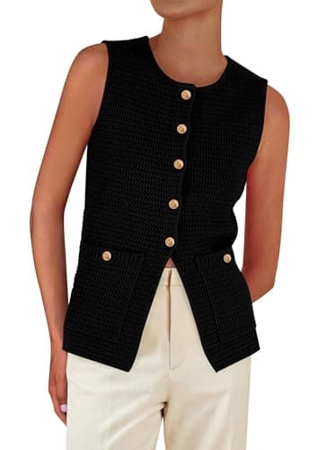 PRETTYGARDEN Women's 2026 Spring Sweater Vest Sleeveless Button Down Knit Cardigan Tank Tops Summer Business Casual Outfits (Black,Small) - Image 1
