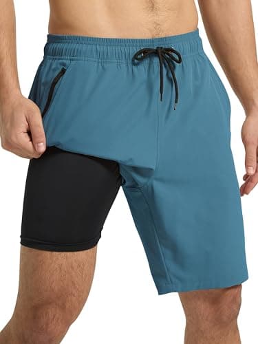 Arcweg Men's Swim Trunks with Compression Liner and Zipper Pockets Quick Dry Bathing Suit Board Swimming Shorts Lake Blue - Image 1