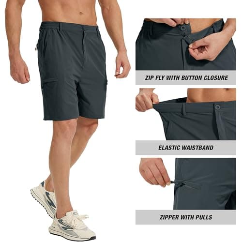 MOURCE Quick Dry Cargo Shorts for Men - Travel Shorts with Zipper Pockets for Hiking Golf Fishing, Grey - Thumbnail 5