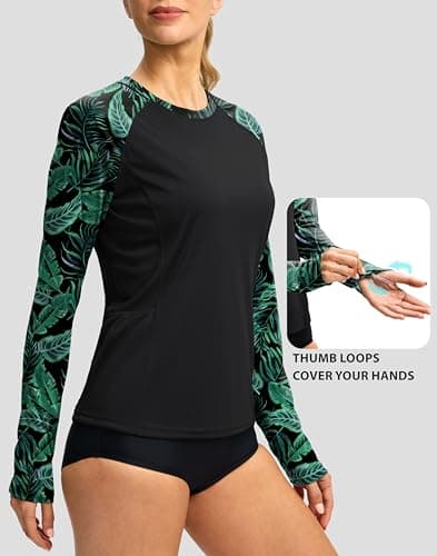Viodia Rash Guard for Women UPF 50+ SPF UV Long Sleeve Shirts Sun Protection Quick Dry Hiking Swim Shirt with Pockets Leaf XS - Thumbnail 4