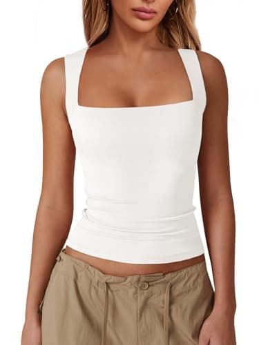 Imily Bela Womens Square Neck Tank Tops Casual Sleeveless Slim Fit Going Out Y2K Summer Cropped Shirts White - Image 1