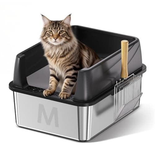 Stainless Steel Litter Box with Lid: Metal Cat Litter Box for Small Cats with Scoop, High Sided Kitty Litter Pan Tray, 17.4'' x 13.5'' x 8.5'', Non-Stick, Anti-Leakage, Easy Cleaning (Black) - Image 1