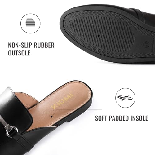 KIDMI Mules for Women Comfortable Dressy Flats Slip On Business Casual Buckle Loafers Slides, Black 39 - Thumbnail 5