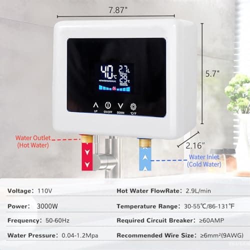 Aottop Electric Tankless Water Heater 110V 3000W - Instant Hot Water Under Sink with Remote Control & Digital Display, Portable Mini On Demand for RV, Kitchen, Bathroom - Thumbnail 3