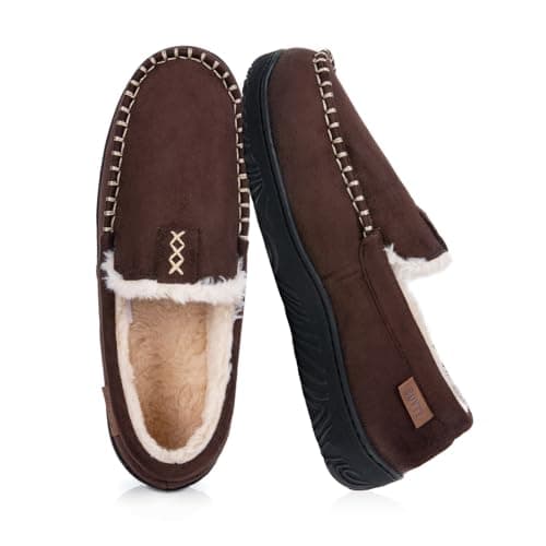 BOVTY House Slippers for Men Moccasins - Memory Foam&Warm Plush Indoor Outdoor Slip-on Loafers Brown - Image 1