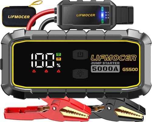 LIFMOCER 5000A Car Jump Starter-GS500 Car Battery Jump Starter for Up to ALL Gas and 10.0L Diesel Engines, 12V Portable Jump Box with Storage Case USB Quick Charge,LCD Display,for Car,Motorcycle,Truck