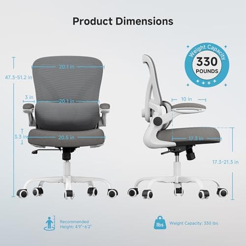 PKPT Mesh Office Chair, 330LBS Ergonomic Comfy Desk Chair with Adjustable Lumbar Support, Executive Computer Chairs for Home Office, White - Thumbnail 2