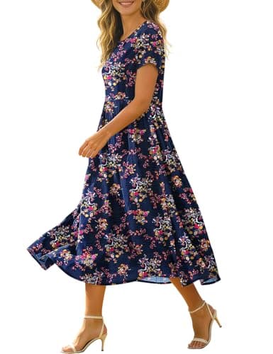 BOHOWE Flowy Floral Midi Dress for Women Boho Summer Casual Beach Sundress Perfect for Maternity & Vacation M HD1 FL0CZ - Image 1