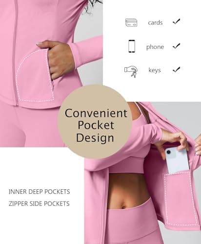 BRXL Zip Up Workout Jacket Women Long Sleeve Fitted Yoga Jackets Athletic Training Jacket with Pockets Pink XL - Thumbnail 3