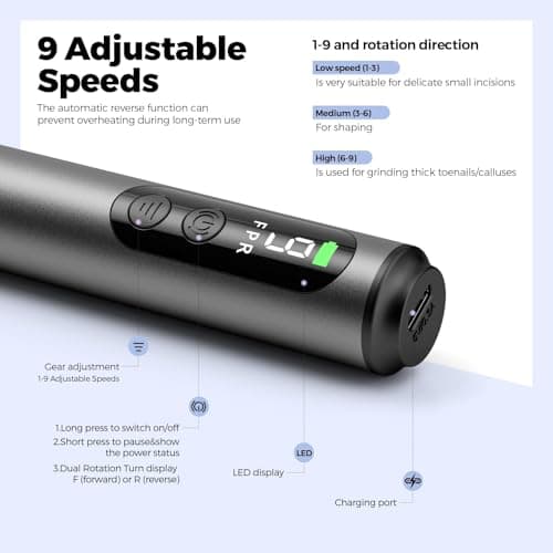 Electric Nail Drill Kit, Electric Nail File Cordless Nail Drill Machine for Acrylic Gel Dip Powder Nails, Professional Portable Manicure Pedicure Rechargeable Lightweight for Home Salon Use - Thumbnail 2