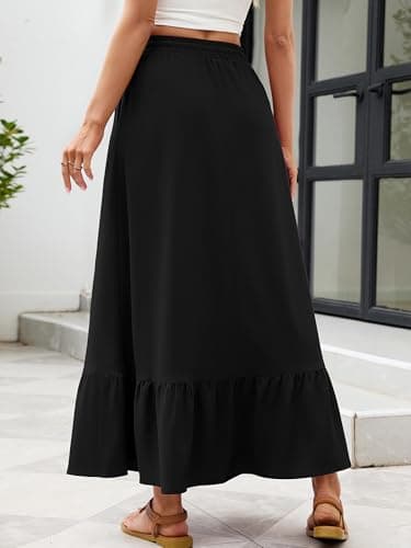 Heymoments Maxi Skirts for Women Black XX-Large High Waisted Flowy 2026 Fall Trendy A Line Summer Cute Pleated Dressy Casual Fairy Boho Teacher Holiday Beach Vacation Long Skorts with Pockets - Thumbnail 4
