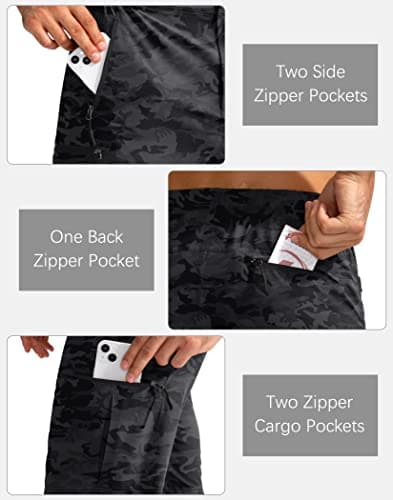 Pudolla Men's Hiking Cargo Shorts 9" Lightweight Outdoor Work Shorts for Men Travel Golf Camping Casual with 5 Zipper Pockets(Black Camo Medium) - Thumbnail 4
