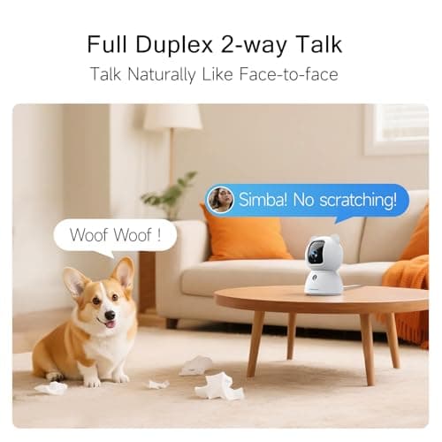 CINMOORE 2.5K Pet/Dog Camera with Speaker/Phone App, No-Monthly-Fee AI Person/Pet/Cry Detection Security Camera Indoor, PTZ 2.4GHz WiFi Baby Monitor Cameras for Home Security, Night Vision, 2-Way Talk - Thumbnail 5