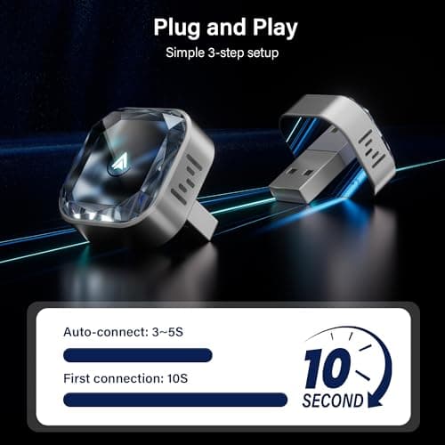 Wireless CarPlay Adapter for Apple iPhone & Android Auto Dongle Plug and Play 2-in-1 Wireless Dongle Bluetooth 5.4 Car Play Adapter Mini Sized & Diamond-Like Styled - Thumbnail 6