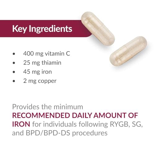 Bariatric Advantage Iron 45 mg with Vitamin C, Thiamin & Copper - Increased Absorption and Utilization - Easily Digestible for Bariatric Patients - 60 Count - Thumbnail 6