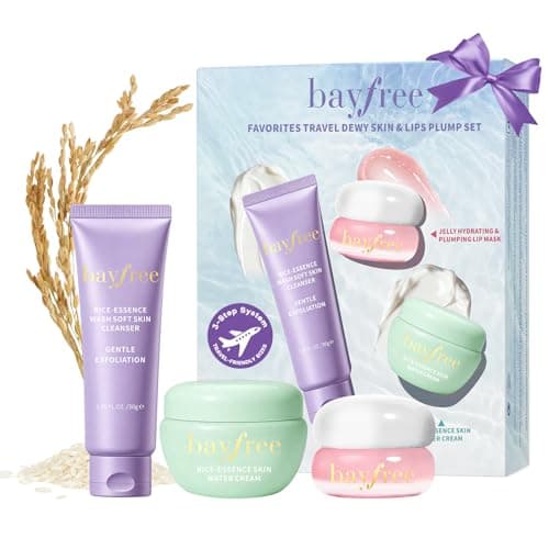 bayfree Favorites Travel Dewy Skin & Lips Plump Set, Hydrating Korean Skin Care Set with Rice-Essence Wash, Water Cream & Lip Mask, Gentle Vegan Skincare Gift Set for Girls Women, Glowing Skin - Image 1