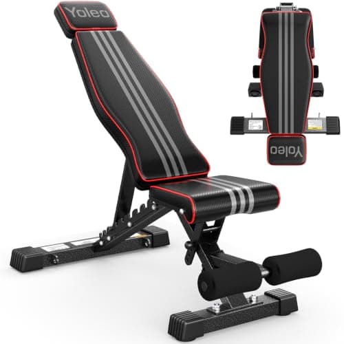 YOLEO Adjustable Weight Bench, 827LB Foldable Workout Bench with Extended Head/Neck Protection/Spine Support for Bench Press, Fast Folding Incline Decline Flat Bench